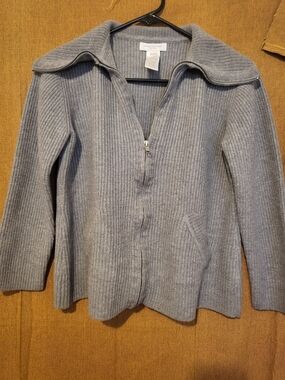Jones New York Light Gray Ribbed Half-Zip Sweater
